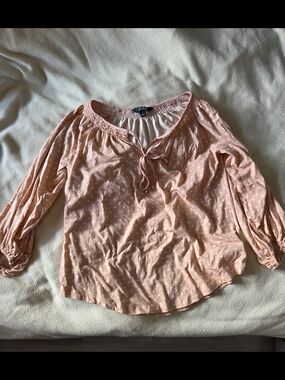 Ralph Lauren Pink Polka Dot Peasant Blouse